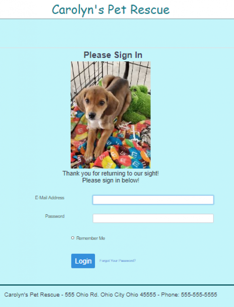 Screenshot of Laravel pet rescue project.